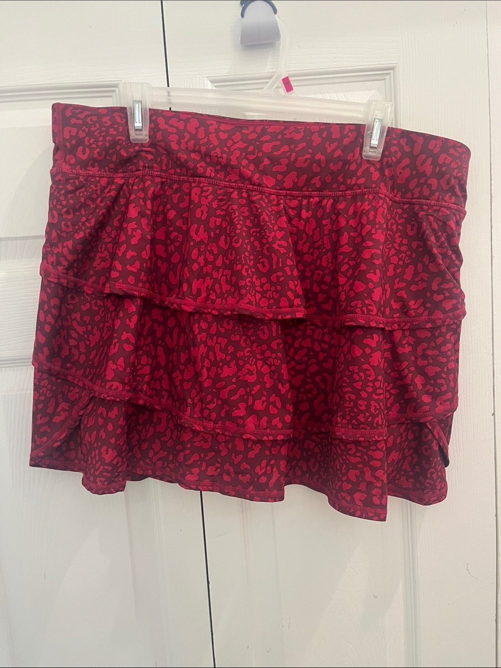 Ideology Red Layered Ruffle Skort with Leopard Print